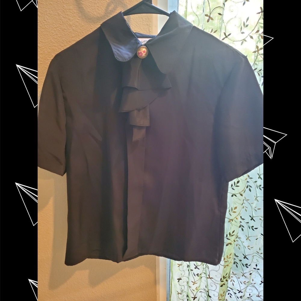 Black *vintage* goth frill Victorian blouse top
